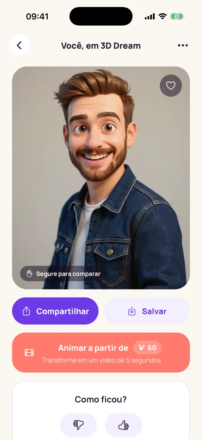 Um retrato 3D Dream pronto, com o botão Animar